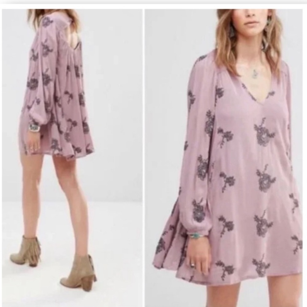 Free People Emma Austin Dress Long Sleeve Elderberry Embroidered Boho Sz Medium